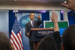 President Obama takes questions from student journalists. Photo Credit: Josh ZYtkiewicz 