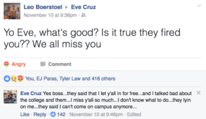 Boerstoel's Facebook post on Eve's Timeline 